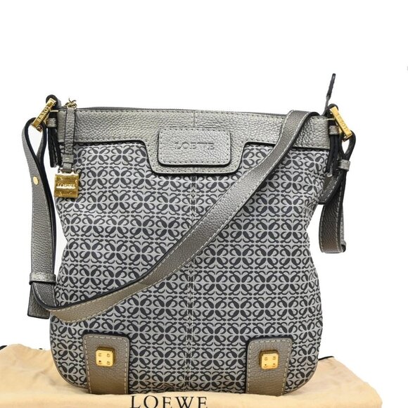 LOEWE Logo New Road Crossbody Shoulder Bag Canvas Leather Gray GHW 30KB767 - Picture 2 of 16